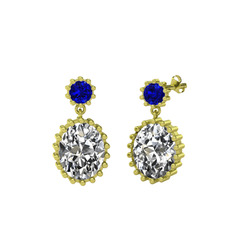 Fennel Küpe - Lab safir ve swarovski 18 ayar altın küpe #1sisyc1