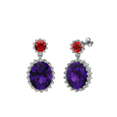 Garnet ve ametist 18 ayar beyaz altın küpe