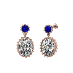 Lab safir ve swarovski 18 ayar rose altın küpe
