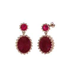 Rodolit garnet ve kök yakut 8 ayar rose altın küpe