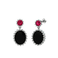 Rodolit garnet ve siyah zirkon 8 ayar beyaz altın küpe