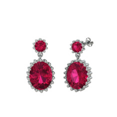 Rodolit garnet 14 ayar beyaz altın küpe