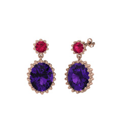 Fennel Küpe - Rodolit garnet ve ametist 14 ayar rose altın küpe #1uyoluc