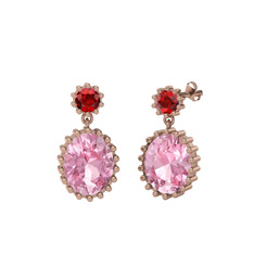 Fennel Küpe - Garnet ve pembe kuvars 925 ayar rose altın kaplama gümüş küpe #1vkeoze