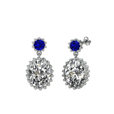 Lab safir ve beyaz zirkon 925 ayar gümüş küpe