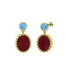 Fennel Küpe - Akuamarin ve kök yakut 8 ayar altın küpe #1wt212v