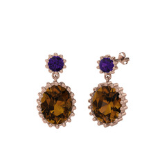 Fennel Küpe - Ametist ve dumanlı kuvars 8 ayar rose altın küpe #1wwza74