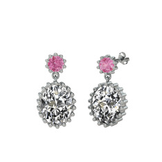 Fennel Küpe - Pembe kuvars ve beyaz zirkon 18 ayar beyaz altın küpe #1xh368z