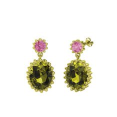 Fennel Küpe - Pembe kuvars ve peridot 18 ayar altın küpe #1xntyu2