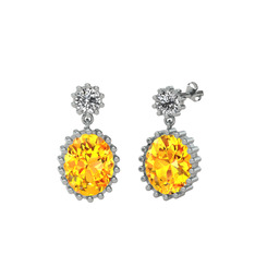 Fennel Küpe - Swarovski ve sitrin 8 ayar beyaz altın küpe #1xsi6db