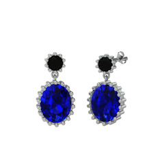 Fennel Küpe - Siyah zirkon ve lab safir 18 ayar beyaz altın küpe #1xvaq7i