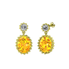 Swarovski ve sitrin 925 ayar altın kaplama gümüş küpe