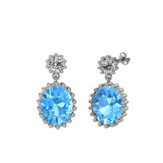 Swarovski ve akuamarin 8 ayar beyaz altın küpe