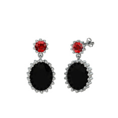 Fennel Küpe - Garnet ve siyah zirkon 18 ayar beyaz altın küpe #1yr9tgi