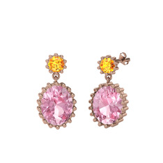 Sitrin ve pembe kuvars 14 ayar rose altın küpe