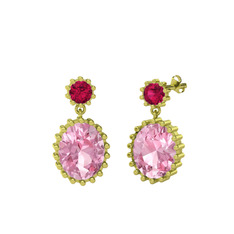 Fennel Küpe - Rodolit garnet ve pembe kuvars 18 ayar altın küpe #2xkjfv