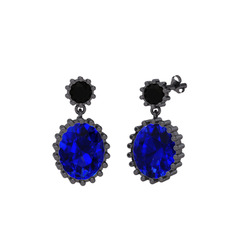 Fennel Küpe - Siyah zirkon ve lab safir 925 ayar siyah rodyum kaplama gümüş küpe #3jjvpf