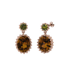 Fennel Küpe - Peridot ve dumanlı kuvars 925 ayar rose altın kaplama gümüş küpe #3q11hg