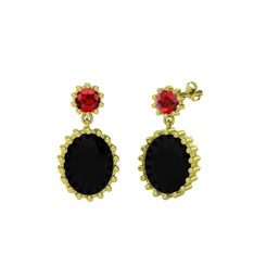 Fennel Küpe - Garnet ve siyah zirkon 14 ayar altın küpe #4an21i