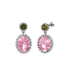 Fennel Küpe - Peridot ve pembe kuvars 18 ayar beyaz altın küpe #4lomcl