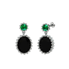 Fennel Küpe - Yeşil kuvars ve siyah zirkon 8 ayar beyaz altın küpe #5aj7uv