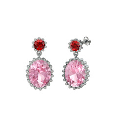 Fennel Küpe - Garnet ve pembe kuvars 14 ayar beyaz altın küpe #5d58tg