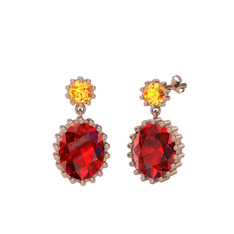 Fennel Küpe - Sitrin ve garnet 8 ayar rose altın küpe #5fi2jc