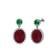 Fennel Küpe - Yeşil kuvars ve kök yakut 18 ayar beyaz altın küpe #5fiwl0