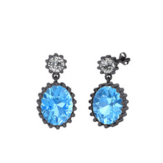 Fennel Küpe - Swarovski ve akuamarin 925 ayar siyah rodyum kaplama gümüş küpe #5jza8a