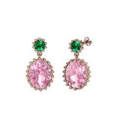 Fennel Küpe - Yeşil kuvars ve pembe kuvars 18 ayar rose altın küpe #6xo5xi