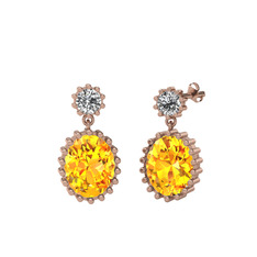 Beyaz zirkon ve sitrin 18 ayar rose altın küpe