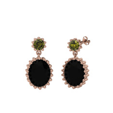 Peridot ve siyah zirkon 8 ayar rose altın küpe