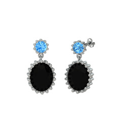 Akuamarin ve siyah zirkon 8 ayar beyaz altın küpe