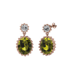 Swarovski ve peridot 18 ayar rose altın küpe