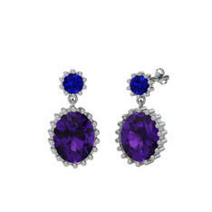 Fennel Küpe - Lab safir ve ametist 18 ayar beyaz altın küpe #91kq0f