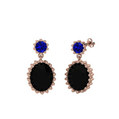 Lab safir ve siyah zirkon 14 ayar rose altın küpe
