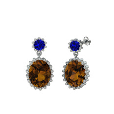 Fennel Küpe - Lab safir ve dumanlı kuvars 18 ayar beyaz altın küpe #ao6cof