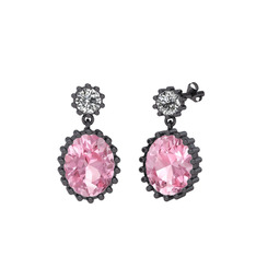 Fennel Küpe - Swarovski ve pembe kuvars 925 ayar siyah rodyum kaplama gümüş küpe #ayo5c1
