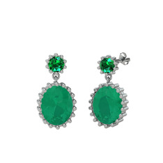 Fennel Küpe - Yeşil kuvars ve kök zümrüt 18 ayar beyaz altın küpe #bhybsd