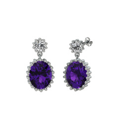 Swarovski ve ametist 14 ayar beyaz altın küpe