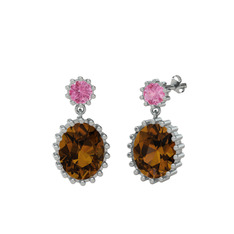 Pembe kuvars ve dumanlı kuvars 925 ayar gümüş küpe