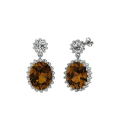 Fennel Küpe - Swarovski ve dumanlı kuvars 14 ayar beyaz altın küpe #coy3df