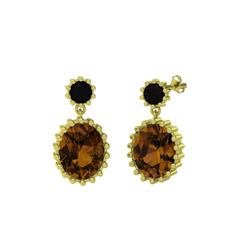 Fennel Küpe - Siyah zirkon ve dumanlı kuvars 14 ayar altın küpe #d8tajs