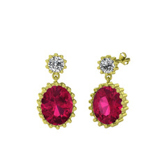 Fennel Küpe - Beyaz zirkon ve rodolit garnet 18 ayar altın küpe #daloyy