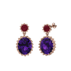 Kök yakut ve ametist 925 ayar rose altın kaplama gümüş küpe