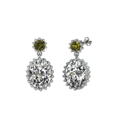 Peridot ve beyaz zirkon 18 ayar beyaz altın küpe
