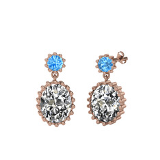Akuamarin ve swarovski 18 ayar rose altın küpe