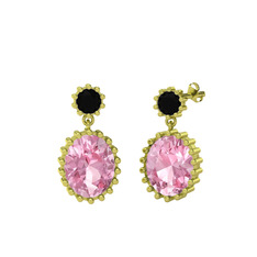 Fennel Küpe - Siyah zirkon ve pembe kuvars 18 ayar altın küpe #er5bo0