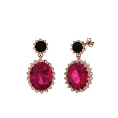Siyah zirkon ve rodolit garnet 18 ayar rose altın küpe