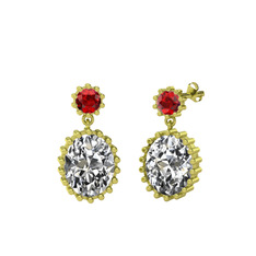 Garnet ve beyaz zirkon 8 ayar altın küpe